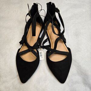 Torrid Womens Black Strappy Faux Suede Pointed Toe Flats Size‎ 9.5